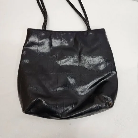 A. Gianneti Vintage Italian Leather Black Croc Embossed Handbag - Picture 4 of 10